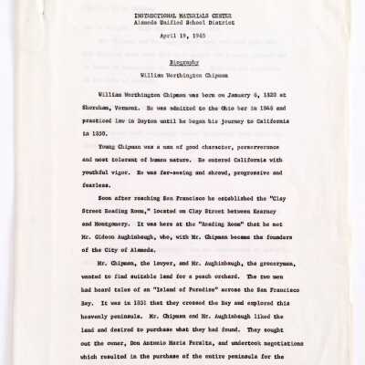 'Biography William Worthington Chipman', for AUSD, 1965