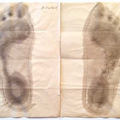 Left and Right foot print of Herbert D. Clark, ordered by Dr. Geo. Bull, 1912