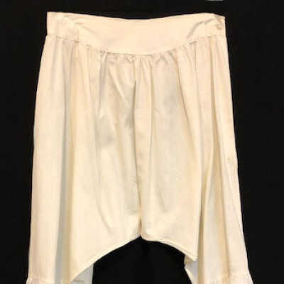 White cotton bloomers with embroidered eyelet lace flounce at leg opening, c. 1890s-1900
