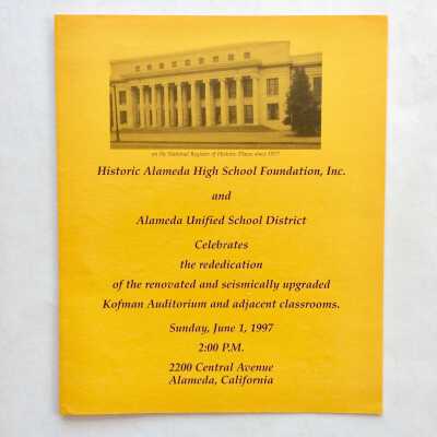 Program rededication Kofman Auditorium, Alameda High School, 1997