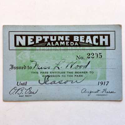 Ticket or pass for Neptune Beach issued to L. Wood, 1917