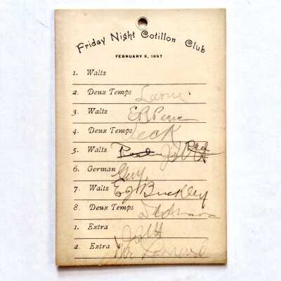 Dance Program Lottie Deas, Cotillion Club, 1897