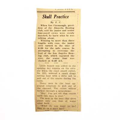 Newspaper Clipping 'Skull Practice', about Lee Cavanaugh, 1930s
