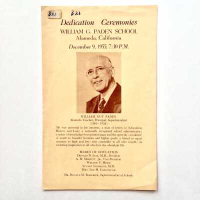 Program for dedication ceremonies Paden School, 1955