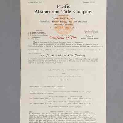 Certificate of Title of 1614 Bay Street, 1923