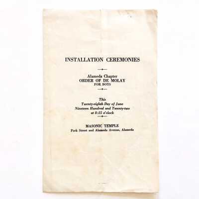 Program Installation of Officers, Masonic Order De Molay, 1922