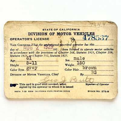 George J. Britt Drivers License, 1929