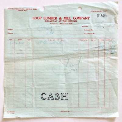 Receipt from Loop Lumber Company, 1949