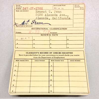 Unemployment identification card of the Fenn family, 1941