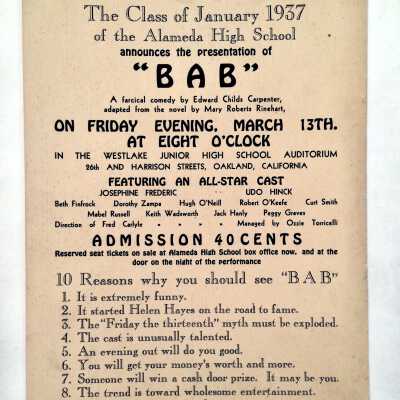 Flyer for Alameda High School Play, Class of 1937