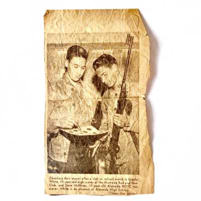Clipping with photo of Grady White, High scorer Alameda Rod and Gun Club, c. 1948