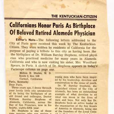 Newspaper Clipping about Dr. W. B. Stephens, 1954
