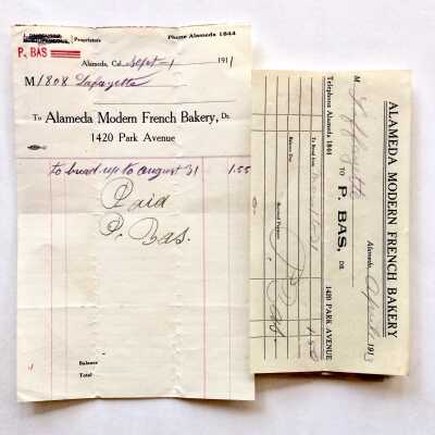 Bills from the Alameda French Bakery, 1911, 1913