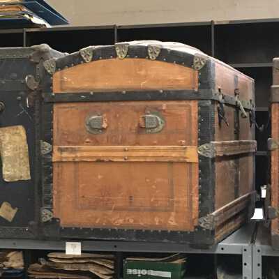 Haslett family Camelback traveling and storage trunk, c. 1880-1890