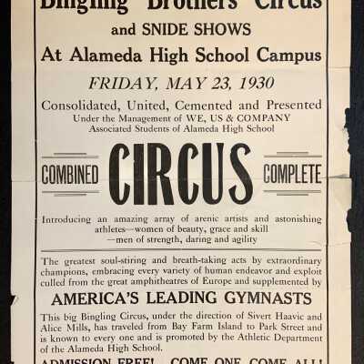 'Bingling Brothers Circus' Flyers announcing Circus Day, May 23, 1930