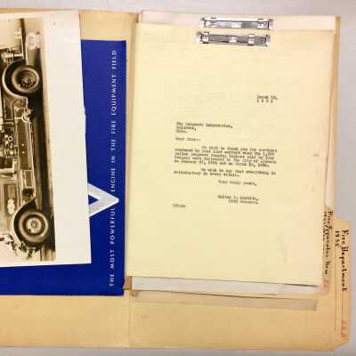 Folder with papers and photos re Fire Department, 1933-1935