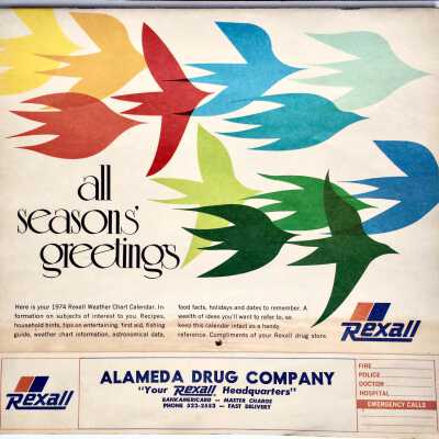 Wall Calendar issued by the Alameda Drug Company, for Recall, 1944