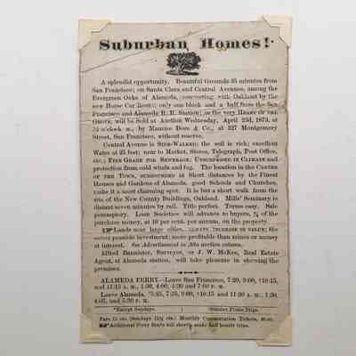 Real Estate Flyer about propety on Central and Santa Clara, 1870s