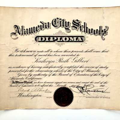 Washington School Diploma of Kathryn Ruth Gilbert, 1918