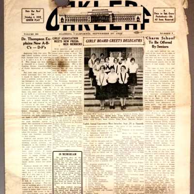 Alameda High School newspaper 'The Oak Leaf', September 20, 1929