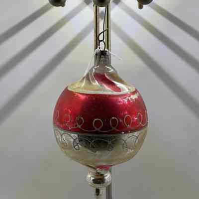 Pink, Yellow, and Silver Spherical Glass Christmas Ornament, c. 1980s