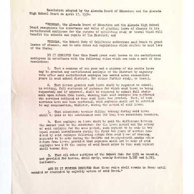 Notice of Resolution re Leave of Absence to all employees, 1934