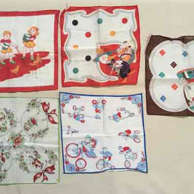 Printed cotton child's handkerchiefs, c. 1940s