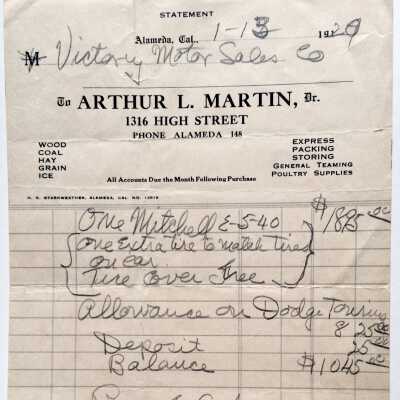 Receipt form from the Arthur L. Martin fuel & coal yard, 1920