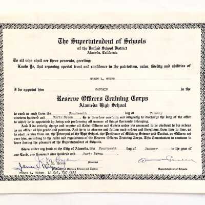 Certificate Captain ROTC Alameda High School of Grady White, 1947