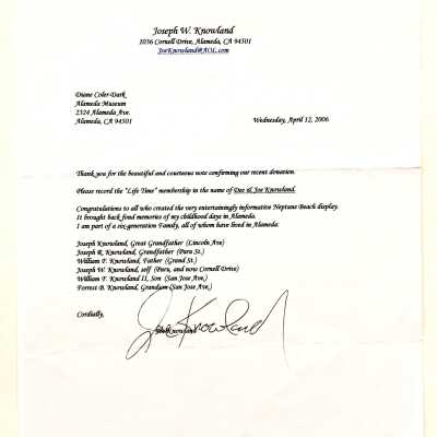 Listing of male descendants of Joseph W. Knowland, 2006
