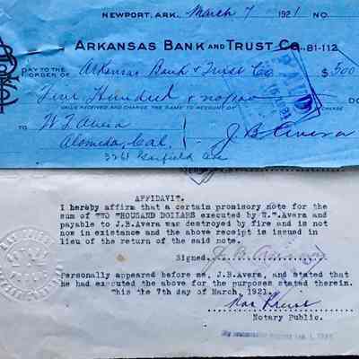 Receipts for promissory payment for 3261 Garfield, 1921