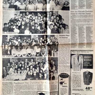 Clipping with Class photo of Alameda High School Graduates, January 1953