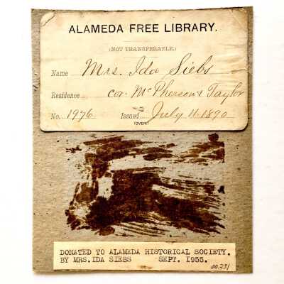 Alameda Free Library card issued to Mrs. Ida Siebs, 1890
