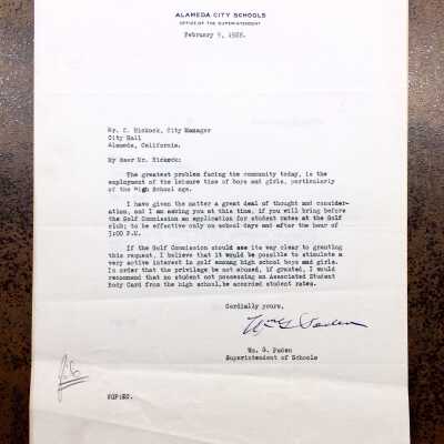 Letter from W. Paden to C.E. Hickok requesting reduced student rate golf course, 1928