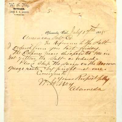 Letter signed by W. H. Noy, regarding salt, 1888