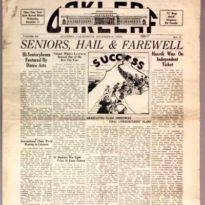 Alameda High School newspaper 'The Oak Leaf', December 6, 1929