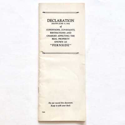 Declaration booklet about Fernside Property, 1925