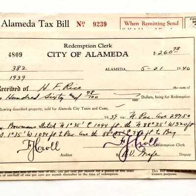 Receipts for City Property Taxes for 325 Pacific Avenue, 1938-1939