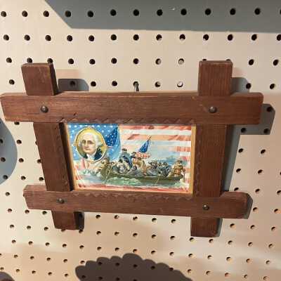 Framed printed postcard 'Washington Crossing the Delaware', c. early 1900s
