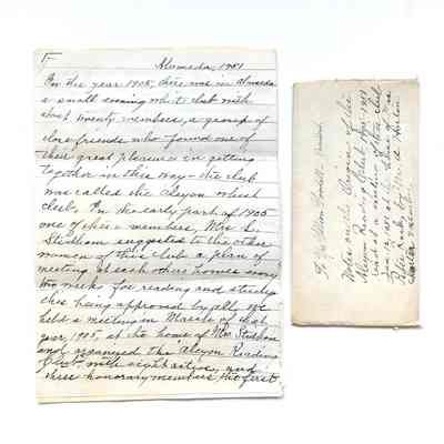 Envelope and Speech on History 1905-1951 Alcyon Reading Club, 1951