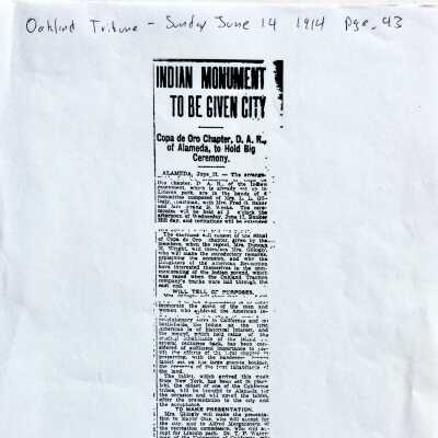 Photocopy of article on planned ‘Indian Mound’ memorial , 1914