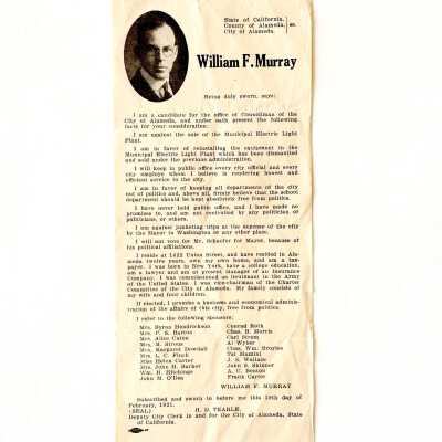 Flyer William F. Murray for Councilman, 1931