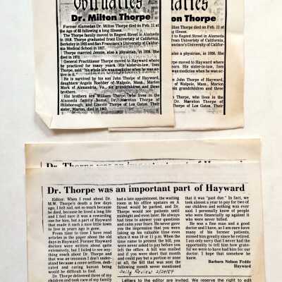 Photocopies of obituaries for Milton Thorpe, 1984