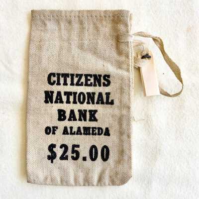 Advertising money bag from the Citizens National Bank of Alameda.