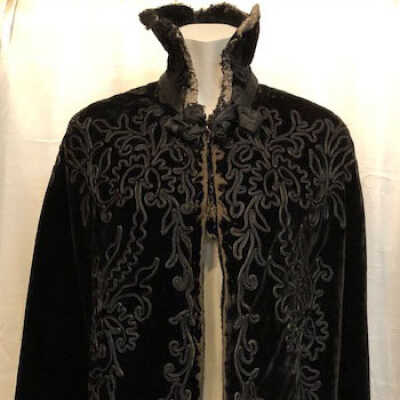 Black velvet cape with soutache braid trim, 1880s