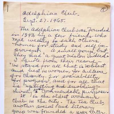 Draft Speech about the Adelphian Club by M. Richardson, 1965