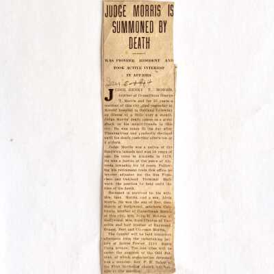 Newspaper Clipping re death judge Henry T. Morris, 1914