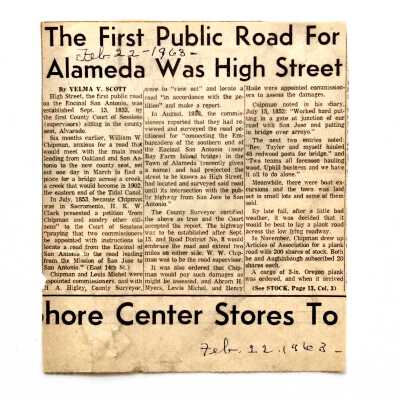 Clipping of article 'The First Public Road...' by V. V. Scott, 1963
