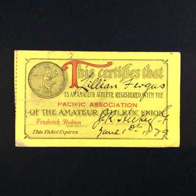 Amateur Athletic Union Membership card of Lillian Fergus, 1929