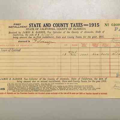 Receipt for 1915 State and County Tax Assessment to George Schaeffer, 1915